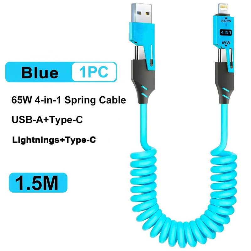 Data Cable 65W Metal 4-in-1 Spring Fast Charge 1.5m 4.9ft gallery