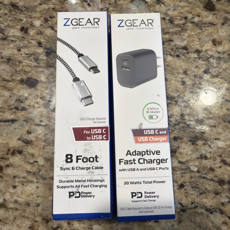 Z Gear 8 Foot Braided Charge And sync Cable USB C And New Adaptive Fast Charger