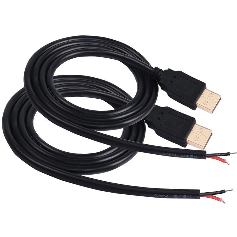 2 PCS USB 2.0 Male Bare Cable Pigtail Open End Extension Cord 18AWG 0.5M