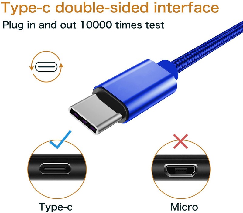 2 Pack Braided USB C Type-C Fast Charging Data SYNC Charger Cable Cord Blue gallery