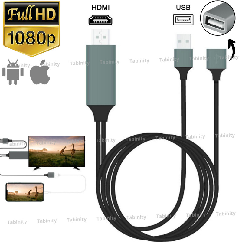 1080P HDMI Mirroring Cable Phone to TV HDTV Adapter Cord for iPhone iPad Android