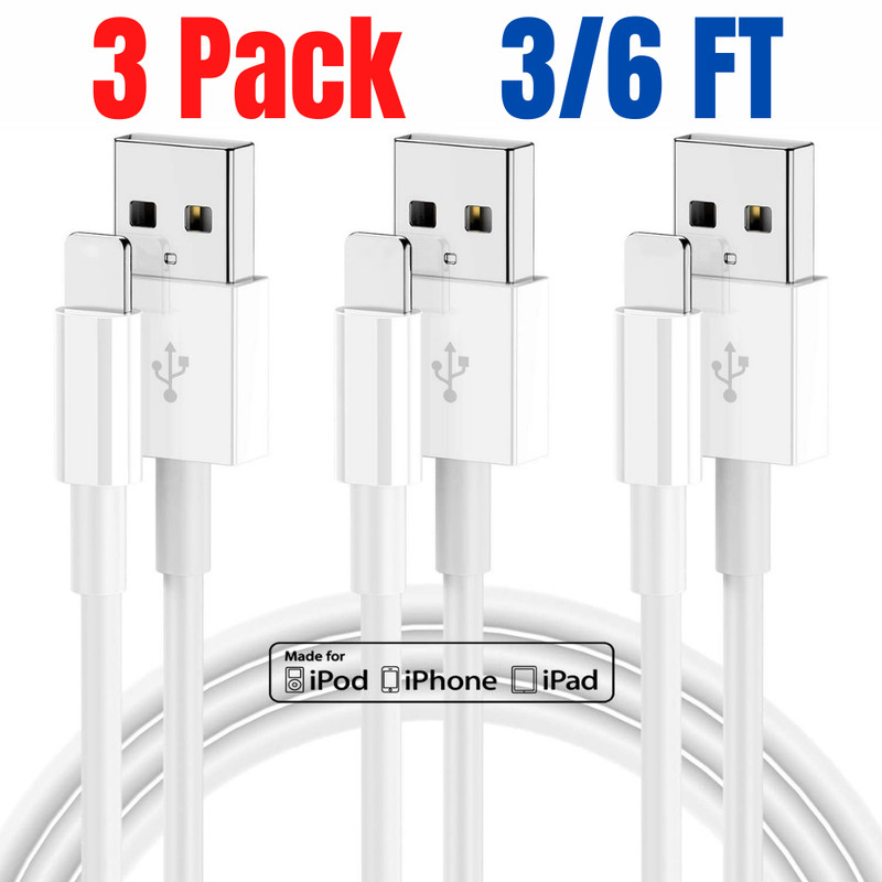 For iPhone 13 12 11 XS XR 8 7 6 5 iPad USB Charger 3/6FT Cable Charging Cord Lot