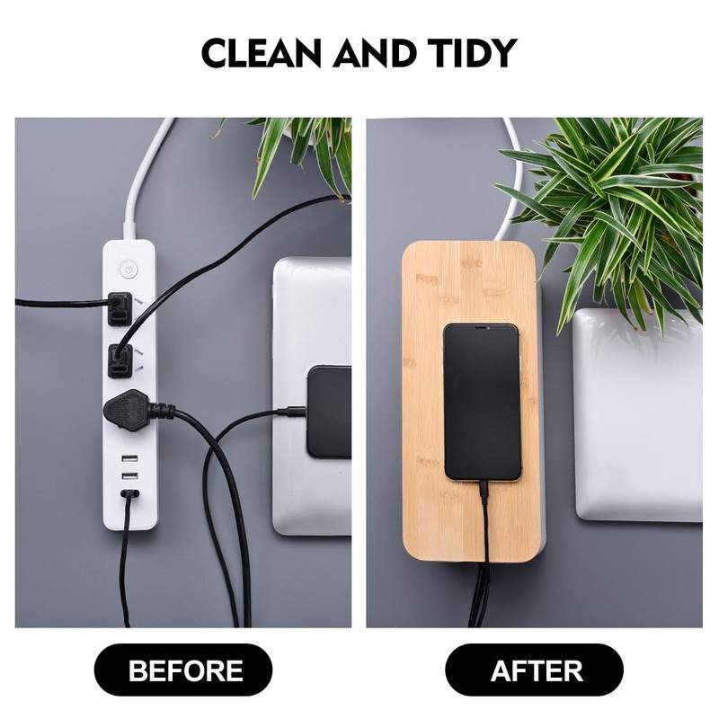 2 Pack Large Cable Management Box – Wooden Style Cord Organizer 2 Pack, White gallery
