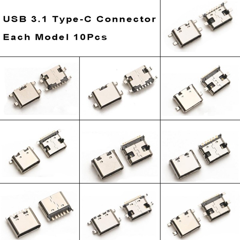 100Pcs Type-C Charging Dock Connectors Repair Kit - 10 Models, Fast Charging Par gallery
