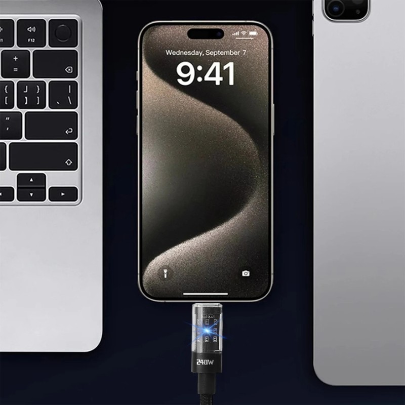 240W USB C Fast Charging Cable LED Display Nylon Cord Samsung Xiaomi Huawei gallery