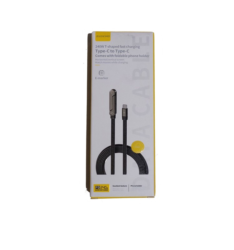 Basemo T-shaped 240W Type C-C Fast Charging Folding Bracket Braided Data Cable