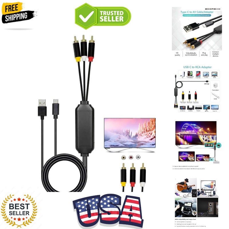 USB C to RCA Cable Adapter, 6Ft Type-C to RCA Cable with USB ACharging,USB C …