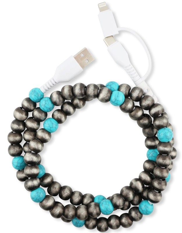 Stylish [Apple MFi Certified] Beaded Phone Charger Cable Metallic Colors USB …