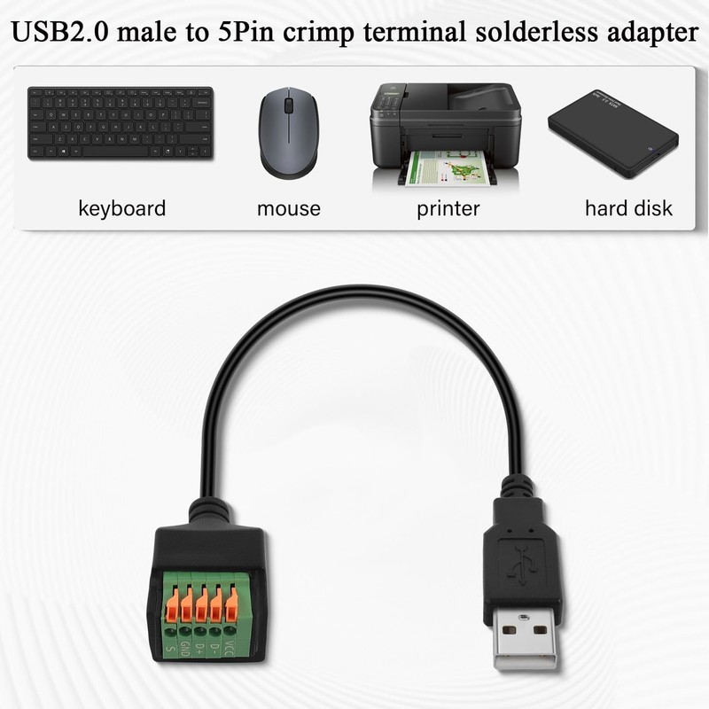11.8 in Quick Connect USB Solderless Adapter Male to 5-Pin Spring Terminal gallery