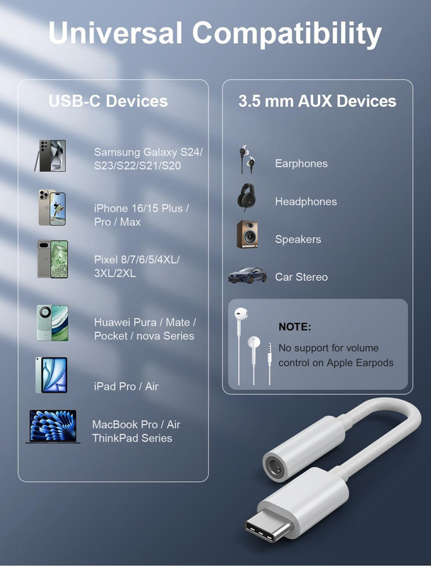 USB-C to 3.5Mm Audio Headphone Adapter - Hifi 2 Pack Compatible with Apple Iphon gallery