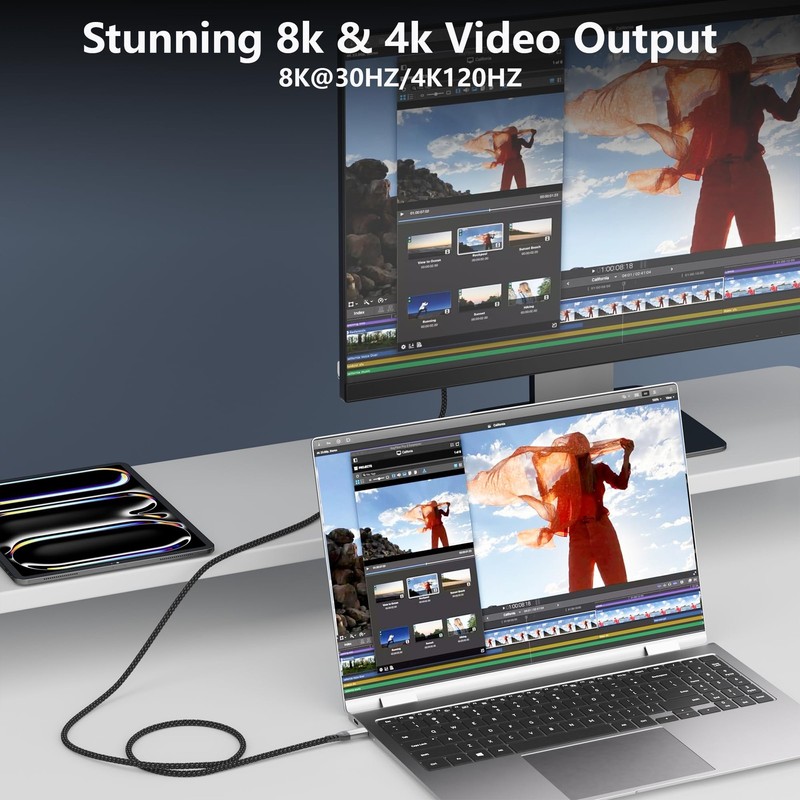 2FT Short USBC Thunderbolt 4/3 Cable 20Gbps 100W Fast Charging 4K Video Cord gallery