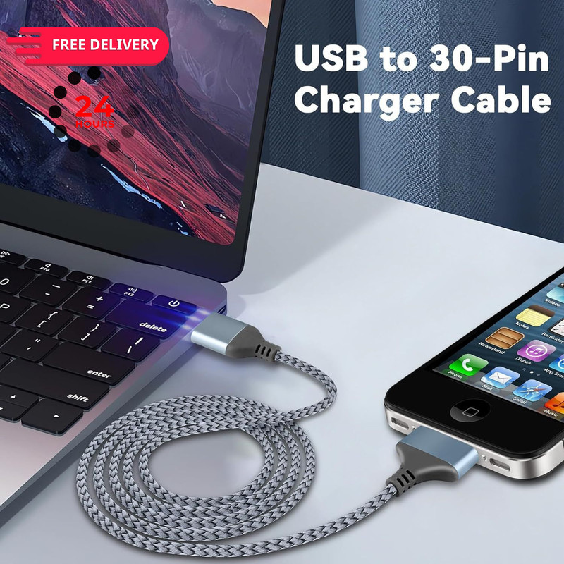 LBSC USB to 30 Pin Charger Cable Compatible with Old iPhone 3.3ft, Silver gallery