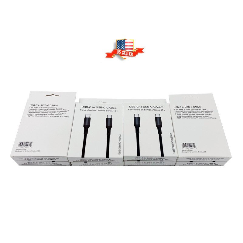 10 USB-C to USB-C Android iPhone Cords 1.5m/5ft 60W Charger Cable Wholesale Lot