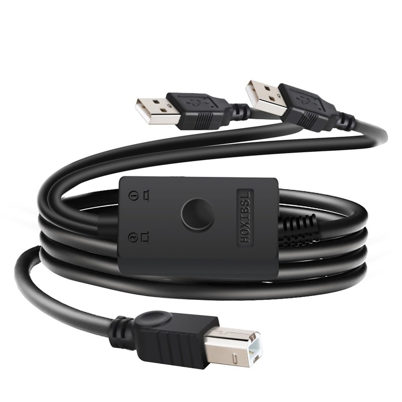 Printer Cable Splitter 14.7FT 2 in 1 Out with Toggle Switch for USB Devices
