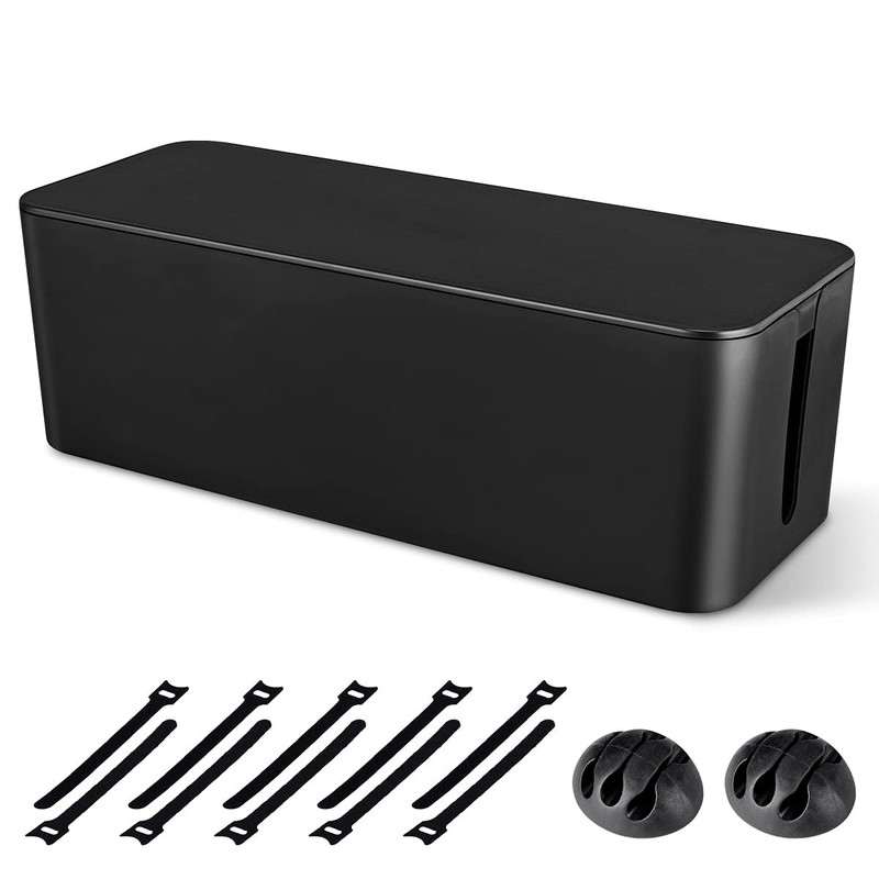 Cable Management Box, Large Cord Organizer Box to Hide Power Strip & Black
