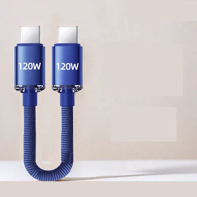 120W Braided Cable C to C Phone Fast Lead Charger 6A Short Wire 25cm 6-Colors