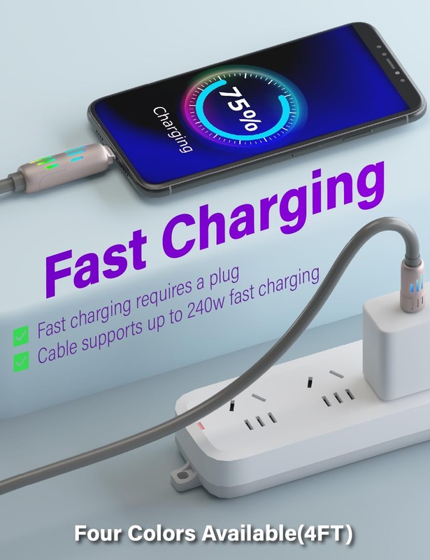 240W 4-in-1 Multi USB Charging Cable with LED Indicator, Fast Charging & Data... gallery