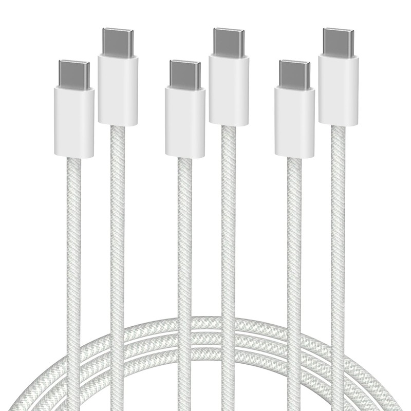 3-Pack USB C to C Cable 3ft 6ft 6ft 60w Nylon Braided Type C Charger Cord Set