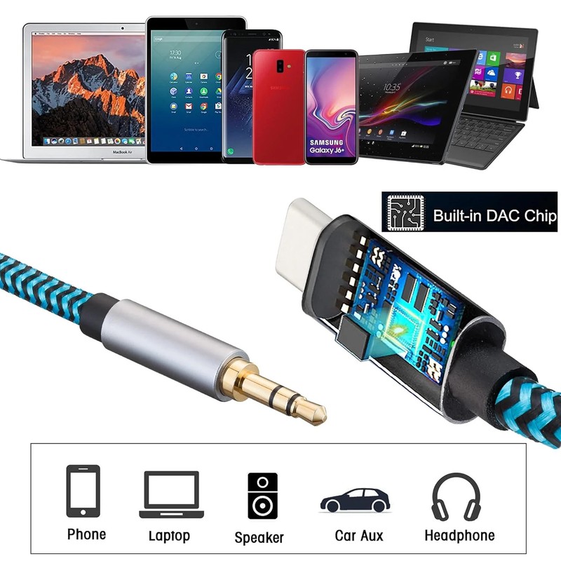 Aux to USB C Cable, 4ft Nylon Braided Type C to 3.5mm Audio Cord for Car Stereo, gallery