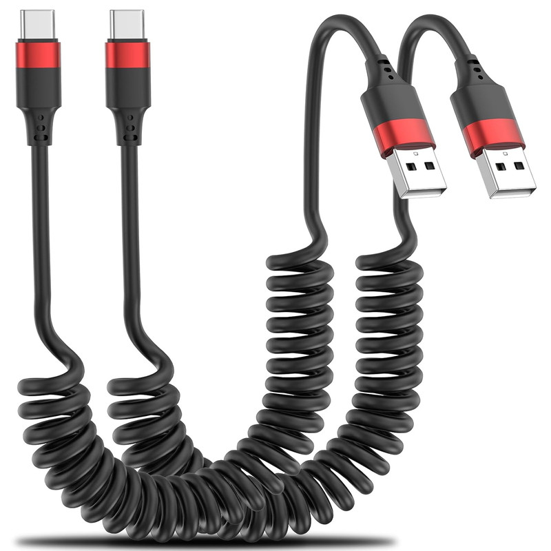 Coiled USB C Cable for Car, 2 Pack Type C Coiled Cable Fast Charging, USB to ... gallery