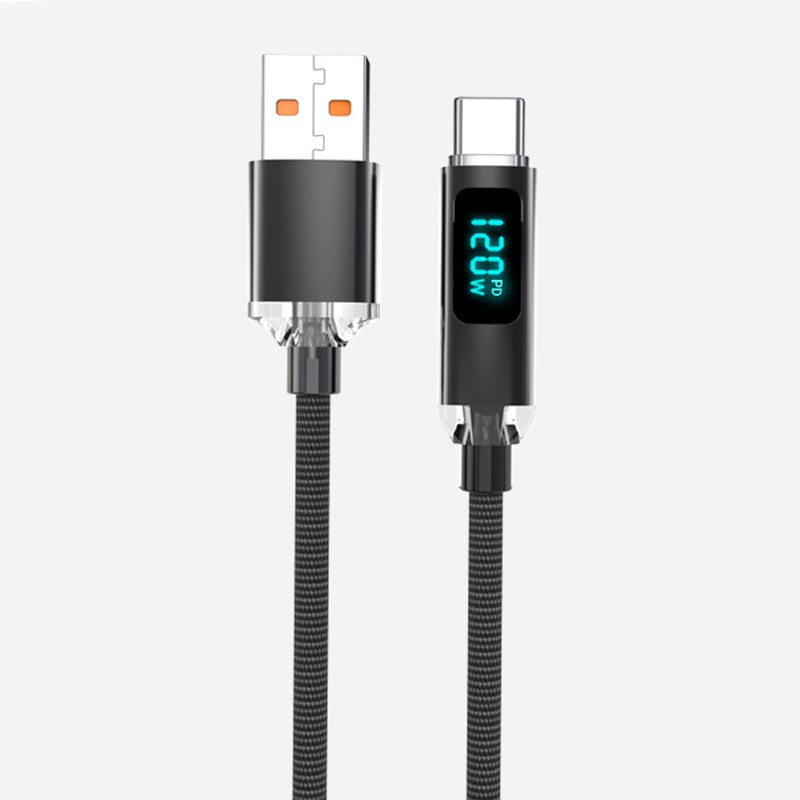 120W Braided Cable USB-C Fast Phone Lead Charger 6A Power Display Wire 7-Colors gallery