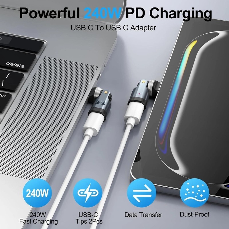 USB C 90 Degree Adapter [2-Pack], 240W PD USBC Right Angle Connector, 360° & 18 gallery