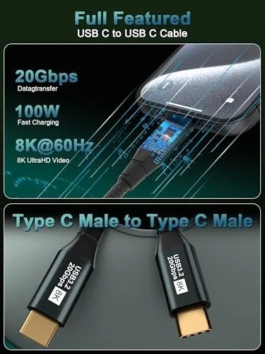 USB C to USB C Monitor Cable-8K@60Hz USB C Display Cable-100W PD Fast 1.6FT gallery