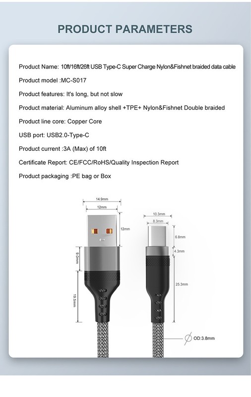 25 Foot SUPER HEAVY DUTY Nylon Braided 6A USB TYPE C/Micro USB Fast Charger gallery