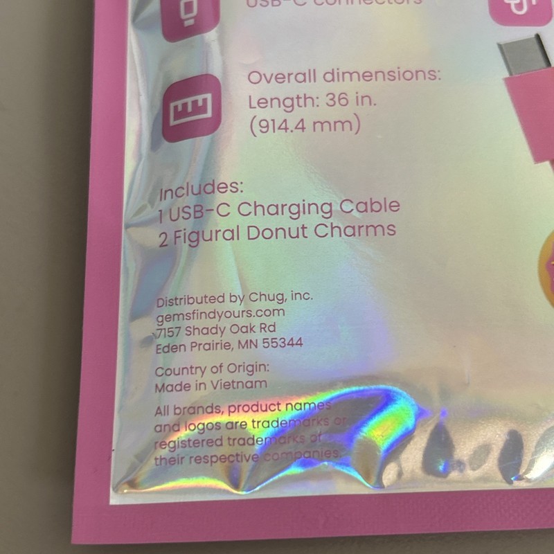 Donut Charm Pink USB-C to USB-C 3ft Charging Cable 60W Fast Charge 480Mbps - NEW gallery