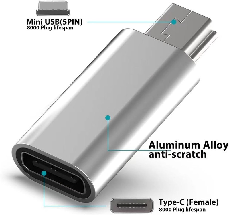 Mini USB to USB C Adapter 2-Pack, Type C to Mini USB, Charge & Data Sync gallery