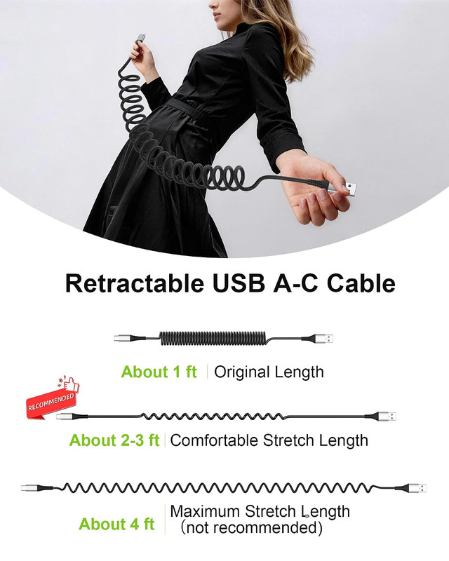 Coiled Carplay Car Charger, 2Pack 3Ft USB a to USB C Car Cable for Android Auto gallery