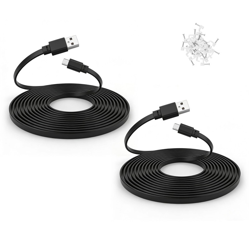 2 Pack USB Type-C Cable 25 ft for CCTV Security Camera Outdoor, Flat Waterproof