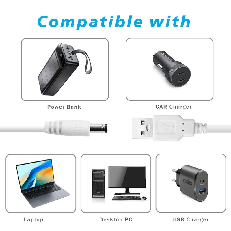 USB to DC 5V Power Cord, Universal DC 5.5x2.1mm Charging Cable with 9 Interch... gallery