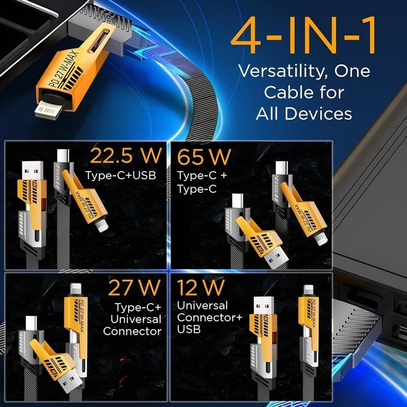 For iPhone USB C Samsung Android 4 in 1 Multi USB PD Charger Charging Cable Cord gallery