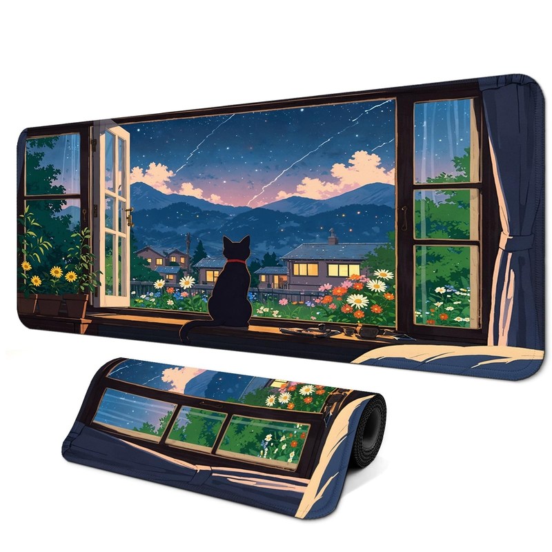 Black Cat Perched on a Windowsill Gaming Mouse Pad with Non-Slip Rubber Base,... gallery