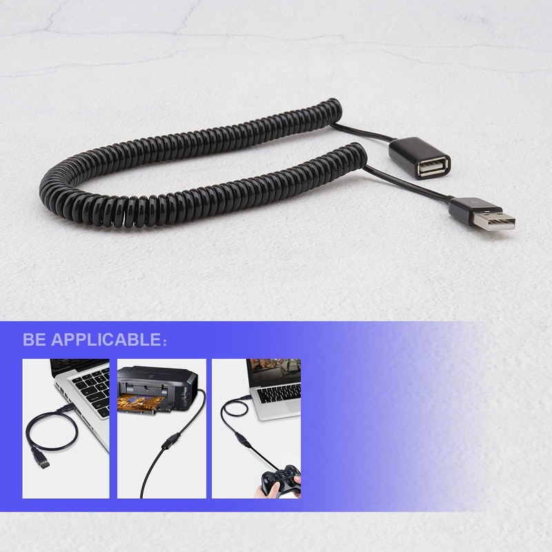 2Pcs USB 2.0 Male to Female Spiral Coiled Adapter Cable 3M Black Spring Teles... gallery