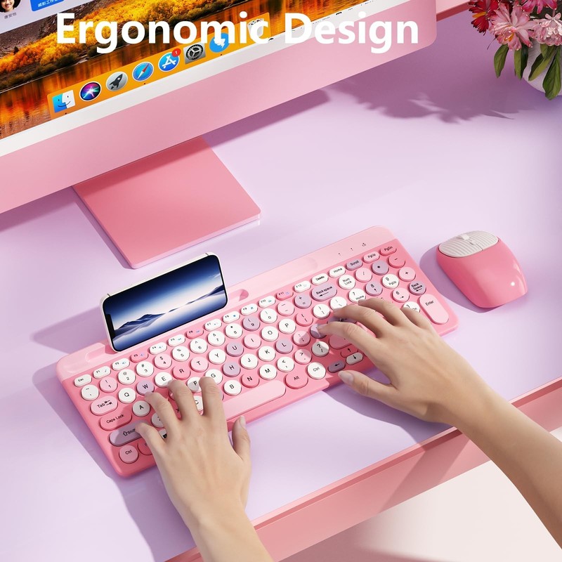 Retro Wireless Keyboard with Round Keycaps, 2.4GHz Full-Size USB Cute Wireles... gallery