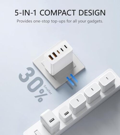 USB C Wall Charger，Multi-Port (3C+2A) Fast Charging Wall Plug with 4FT& 6FT gallery