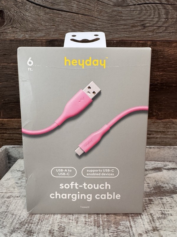 Heyday 6ft USB-A to USB-C Charging Cord Cable – Pink – NIB – MSRP = $15