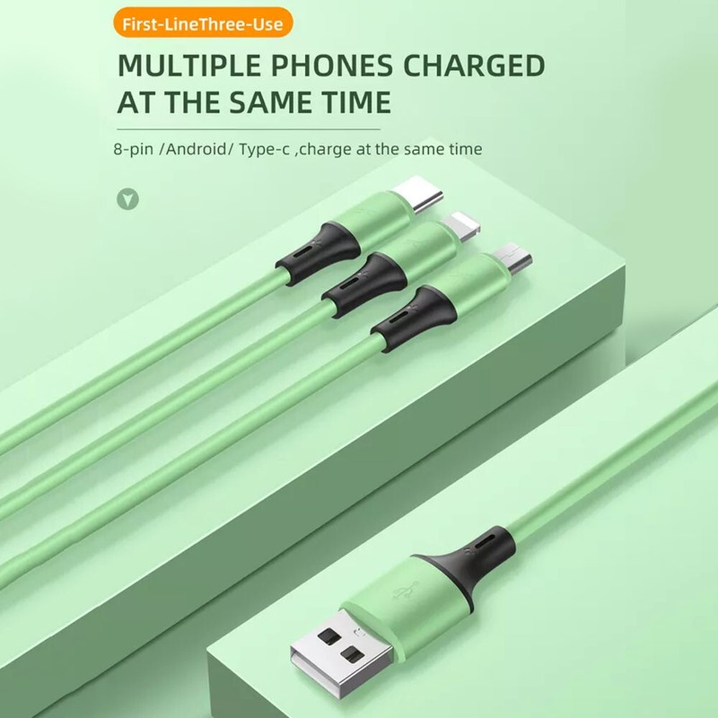 3 in 1 Charging USB Cable Charger Phone Type-C Micro iOS Multi Head ALL Phon ~ gallery
