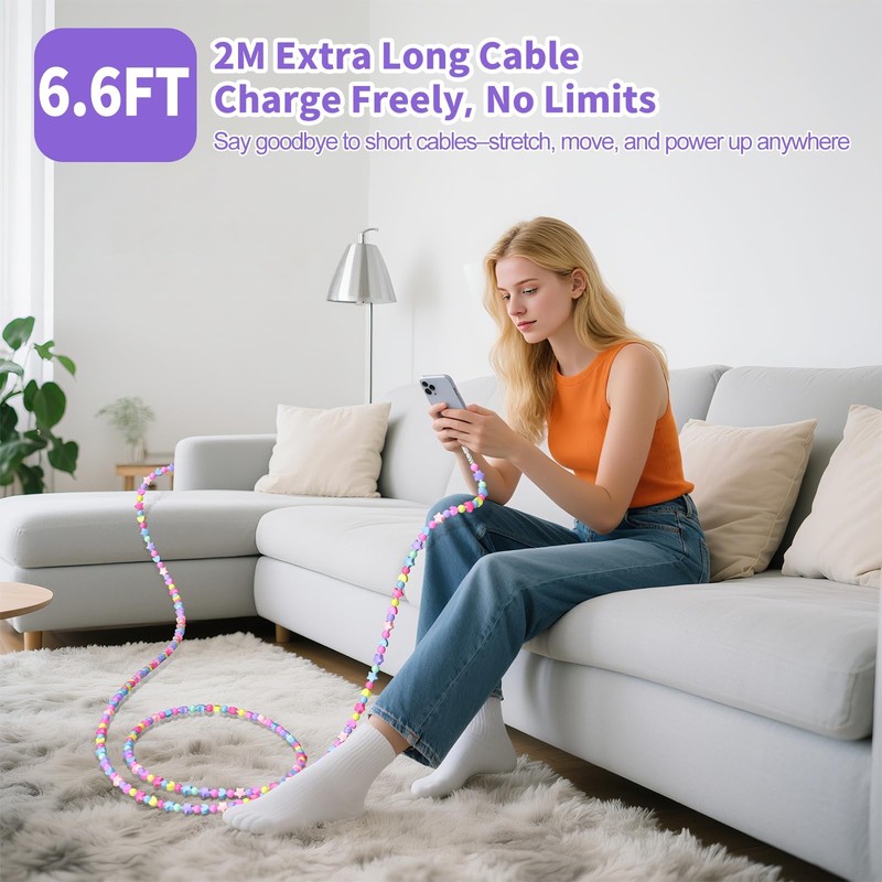 USB C Cable for iPhone 17 Charging Cable Star Beads Charging Cord Extra Long ... gallery
