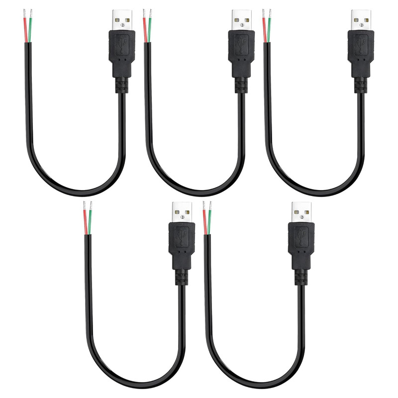 USB 2.0 to Bare Wire Cable, 0.3M USB-A Male to 2-Pin Open End Pigtail, 24AWG 5V