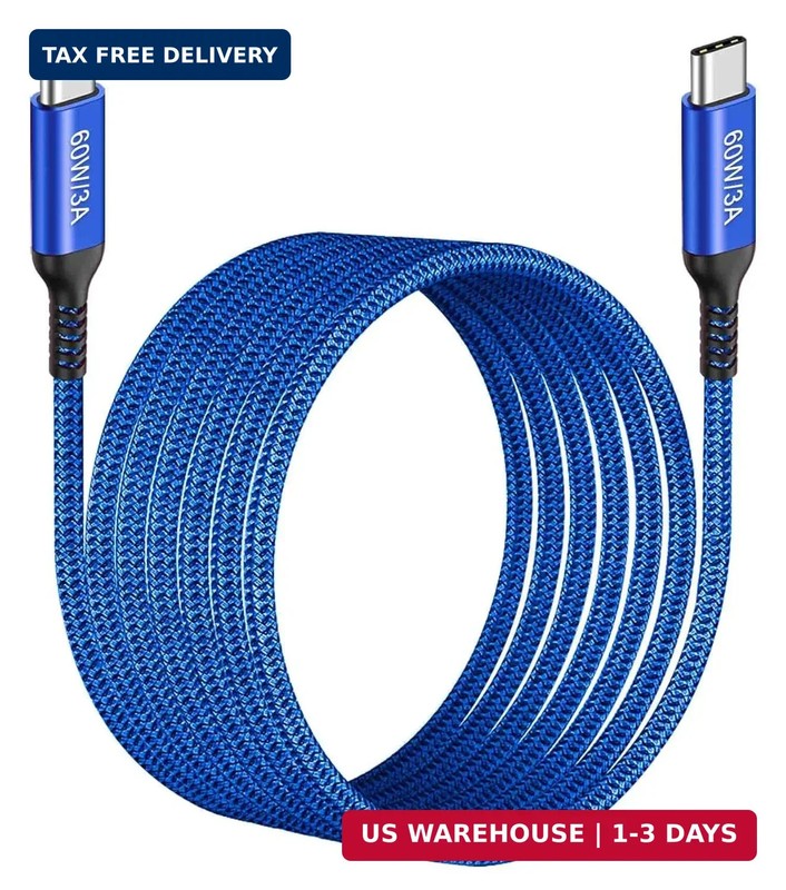 15ft USB-C to USB-C Cable Long, 60W USB Type C Fast Charging PD Charger Braided