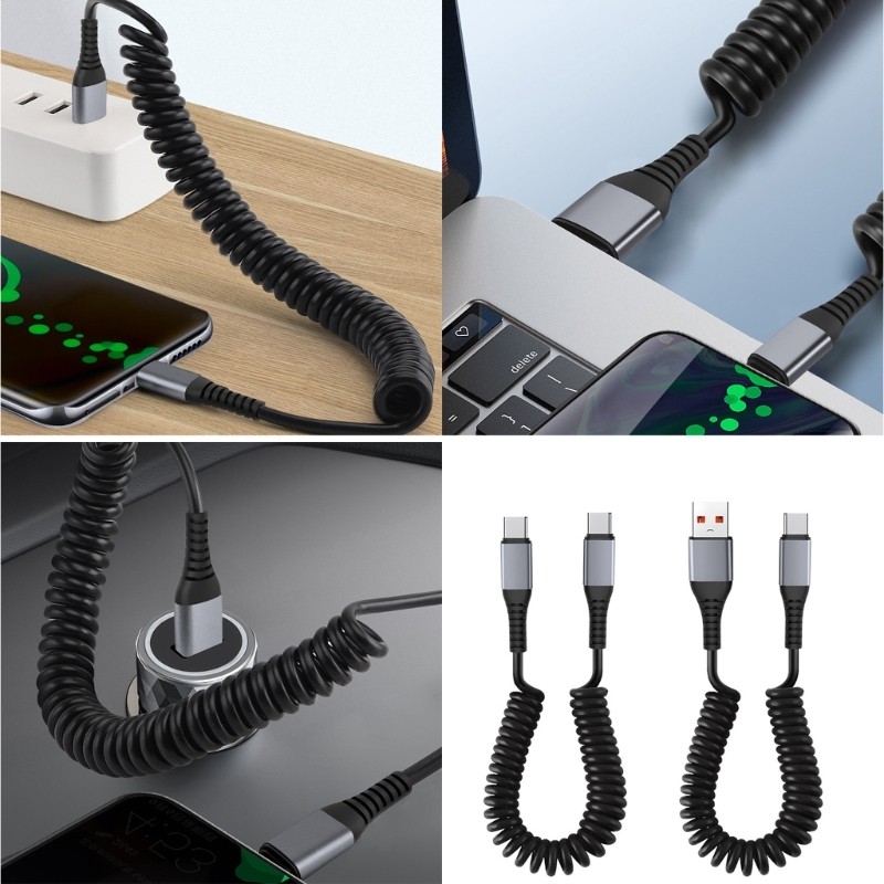 Coiled USB C Cable Fast Charging Cord Spring Designs Cable ABS for Smartphones gallery