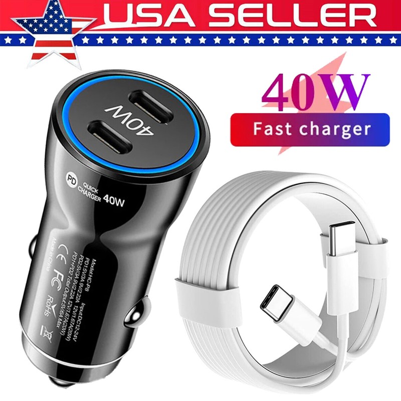 Dual 2 Port 40W PD Type C Car Phone Adapter For Samsung S23 S22Ultra Z Fold5/4/3