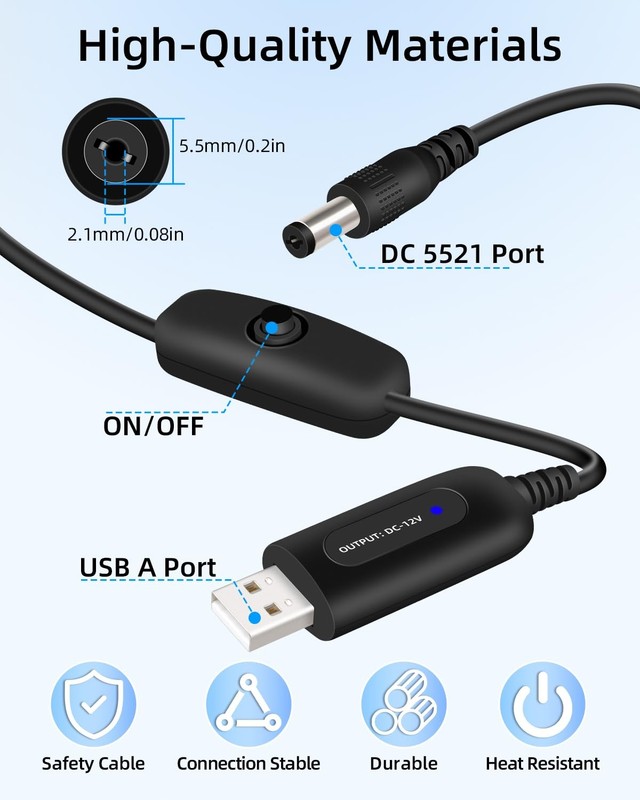 12W USB 5V to 12V Step Up Converter Cable with On/Off Switch & LED Indicator,... gallery
