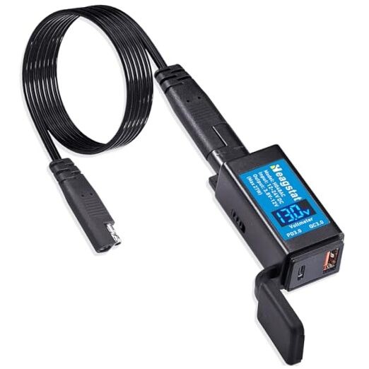 H048AC Motorcycle USB PD3.0 Charger – SAE to USB-C and USB-A Port Adapter