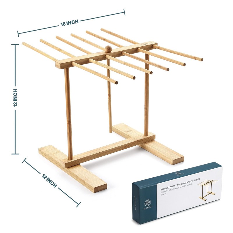 Bamboo Pasta Drying Rack with Transfer Wand and 12 Bars, Easy to Transfer for... gallery