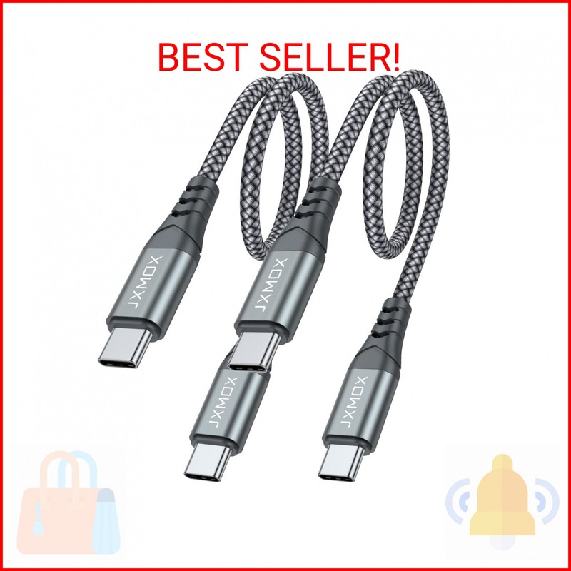JXMOX Short USB C to USB C Cable 60W, (2 Pack 1ft) Type C Fast Charging Cord Cha