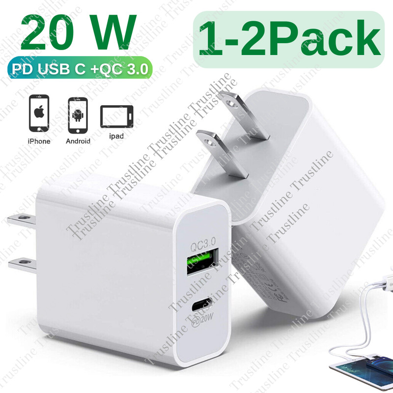 1/2Pack Lot QC3.0 Fast Wall Charger 20W USB C Adapter For iPhone Samsung Android